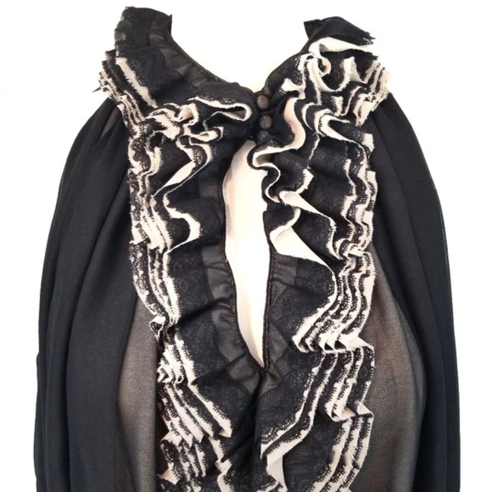 Black Chiffon Ruffle Keyhole Blouse R. Rodriguez - Picture 3 of 7